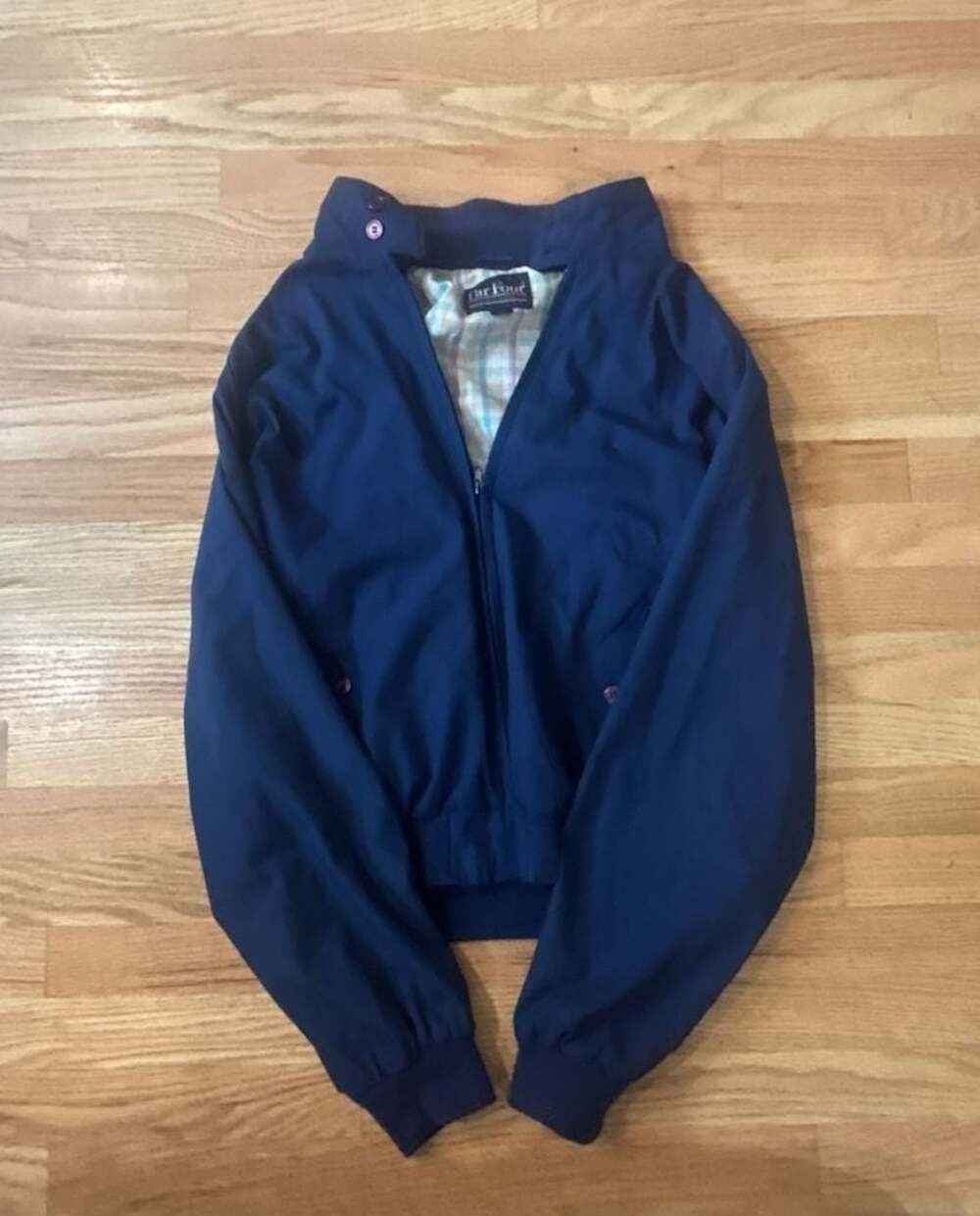 Vintage Par Four Sportswear Navy Blue Jacket with Plaid Lining